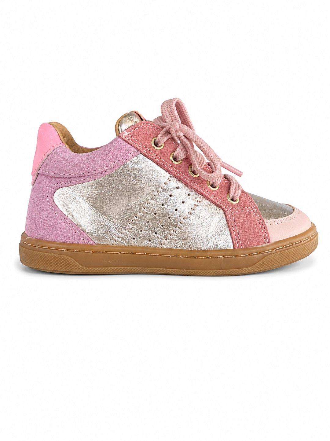 Sneaker in zilver met roze