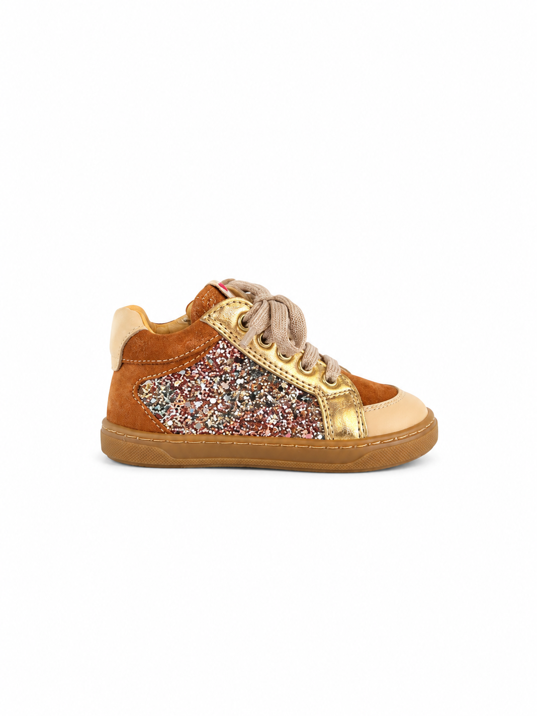 Sneaker in cognac & glitter