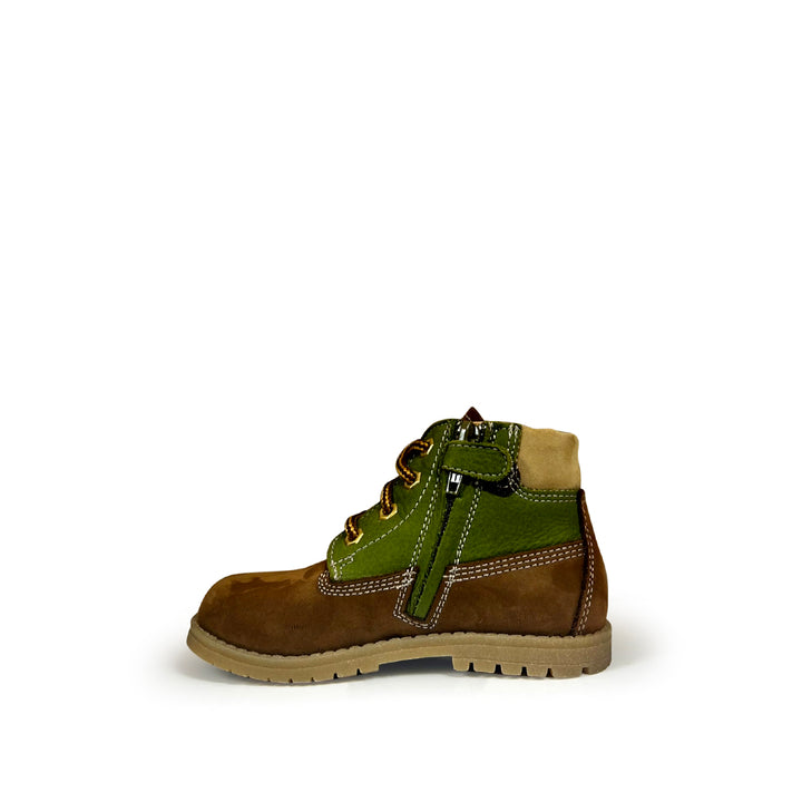 Bruine bottine met groene accenten
