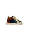 Sneaker met blauw, beige en cognac