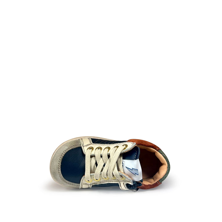 Sneaker met blauw, beige en cognac