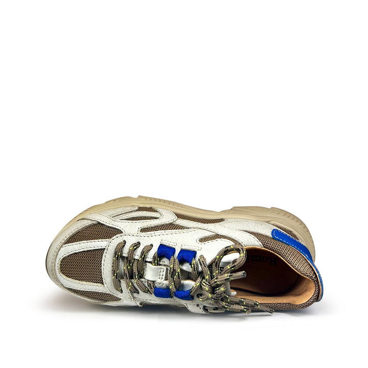 Runner wit met blauwe accenten