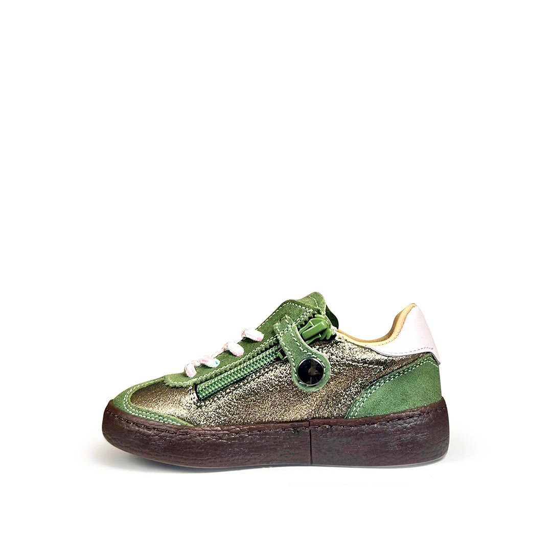 Sneaker in kaki met roze details