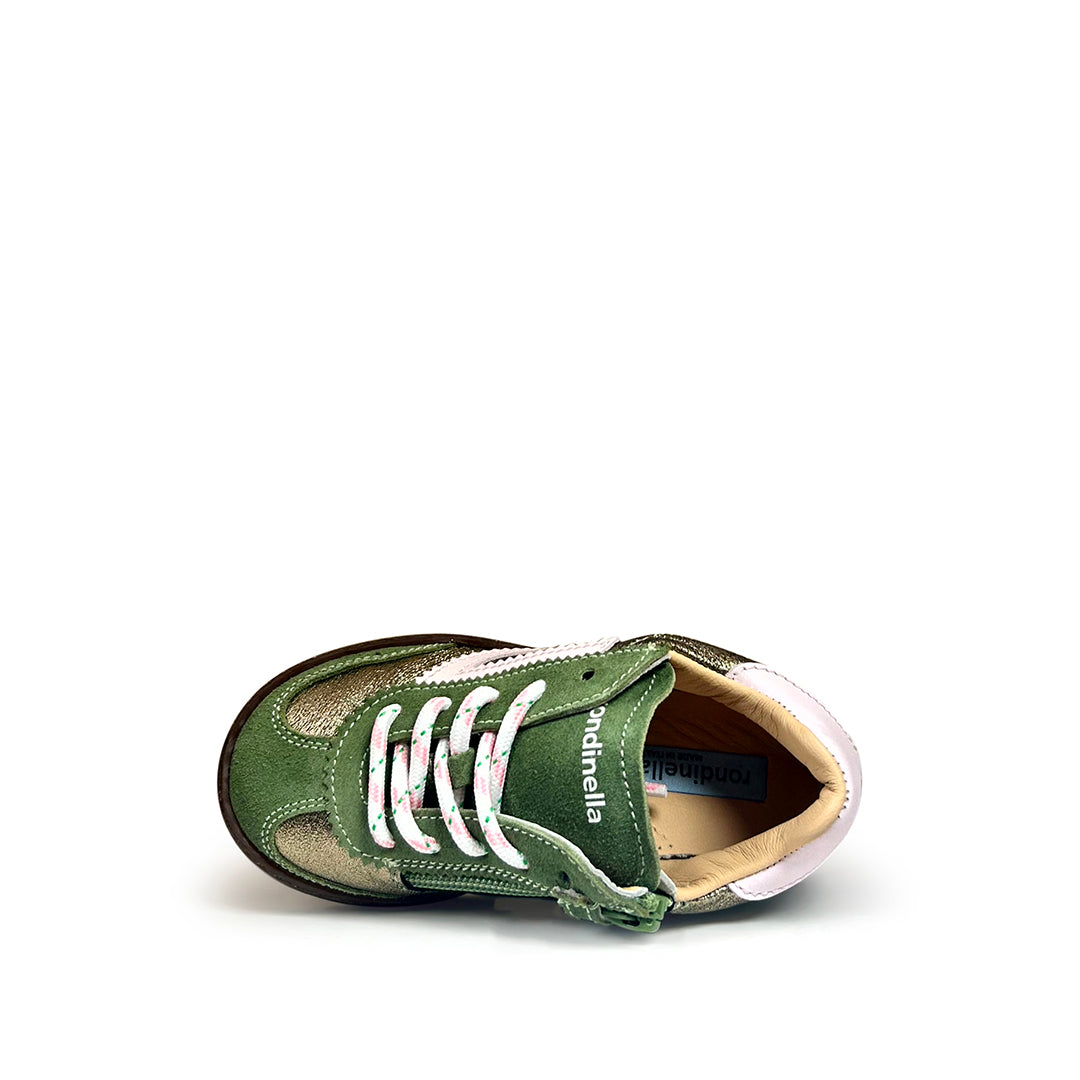 Sneaker in kaki met roze details