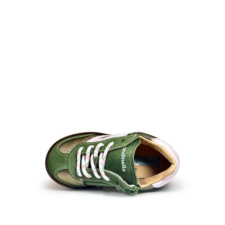 Sneaker in kaki met roze details