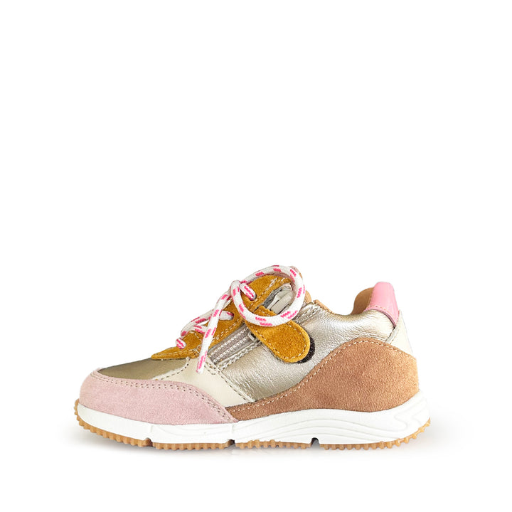 Runner taupe met oker en roze