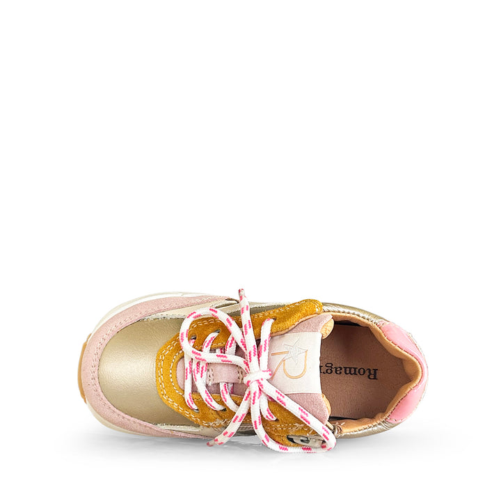 Runner taupe met oker en roze