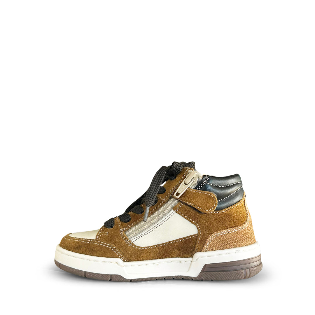 Hoge bruine sneaker met oranje details