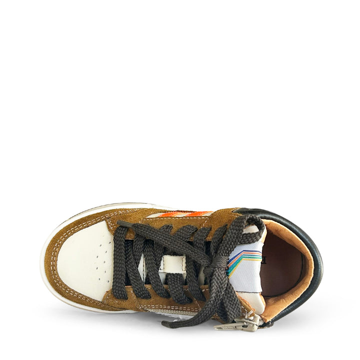 Hoge bruine sneaker met oranje details