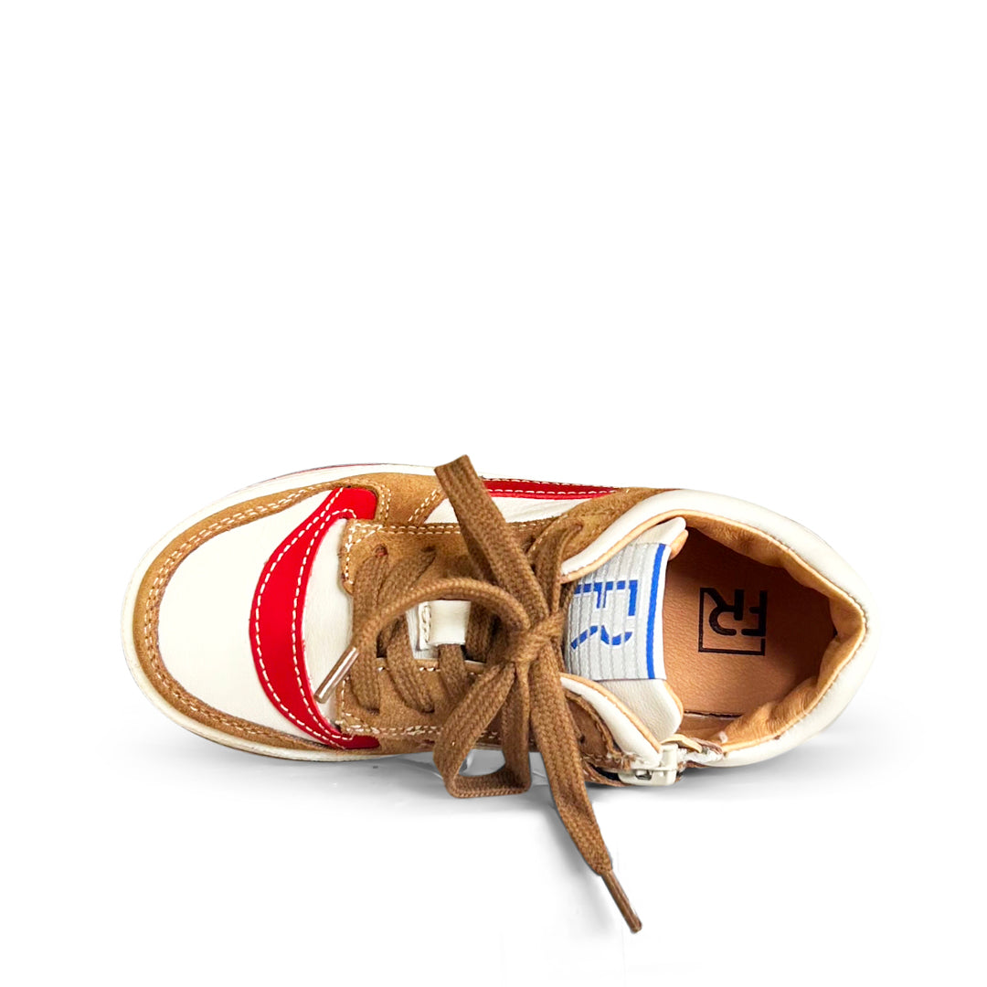 Sneaker met bruin en rood