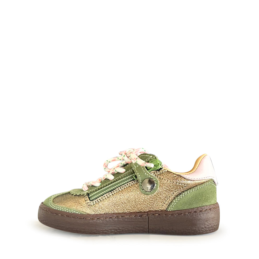 Sneaker in kaki met roze details