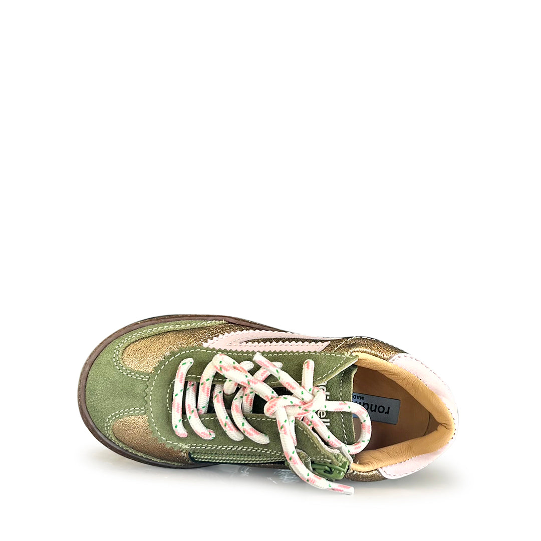 Sneaker in kaki met roze details
