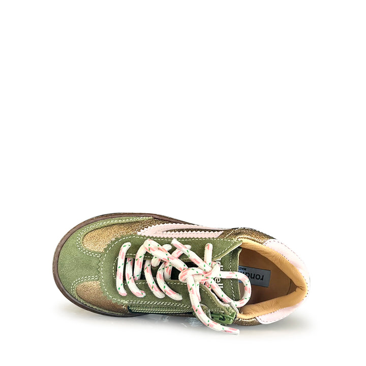Sneaker in kaki met roze details