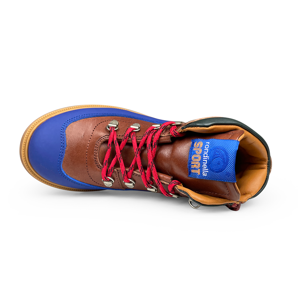 Botinne bruin, blauw en rood