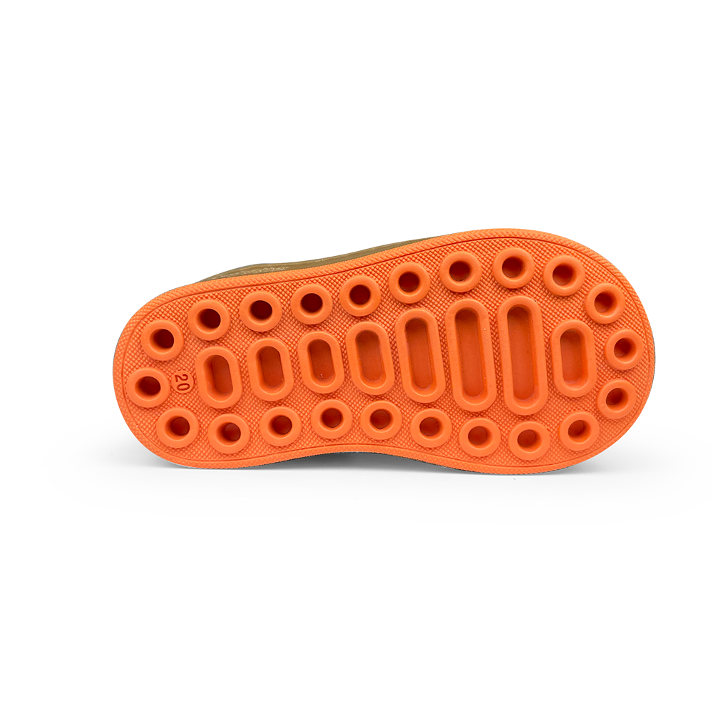 Olijfgroene sneaker met blauw en roest
