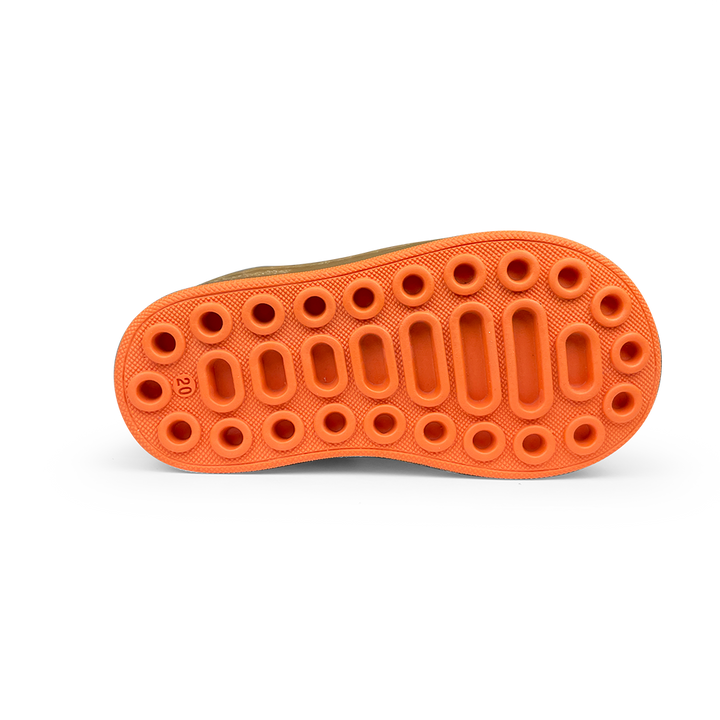 Olijfgroene sneaker met blauw en roest