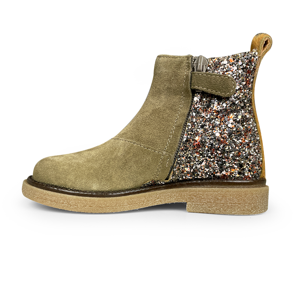 Olijfkleurige laars met glitter