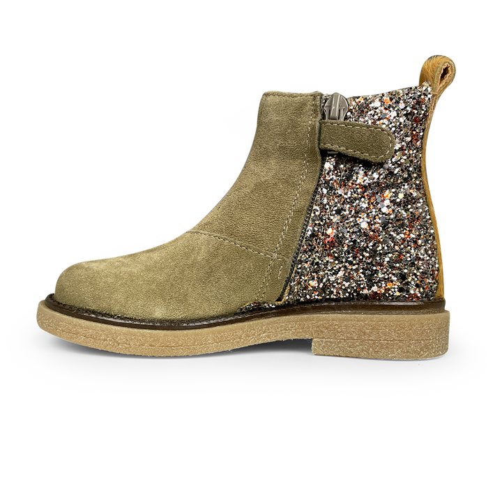 Olijfkleurige laars met glitter