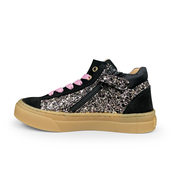 Zwarte sneaker met roze en glitter