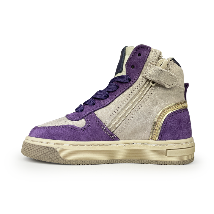 Hoge sneaker met paars en zilver