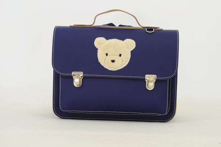 Lederen kleutertas teddy in marineblauw