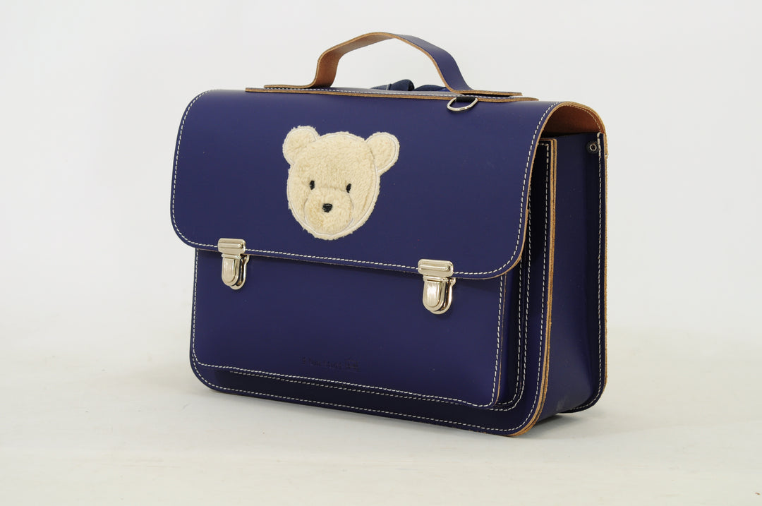 Lederen kleutertas teddy in marineblauw