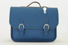 Lederen boekentas in petrol blauw met gespsluiting