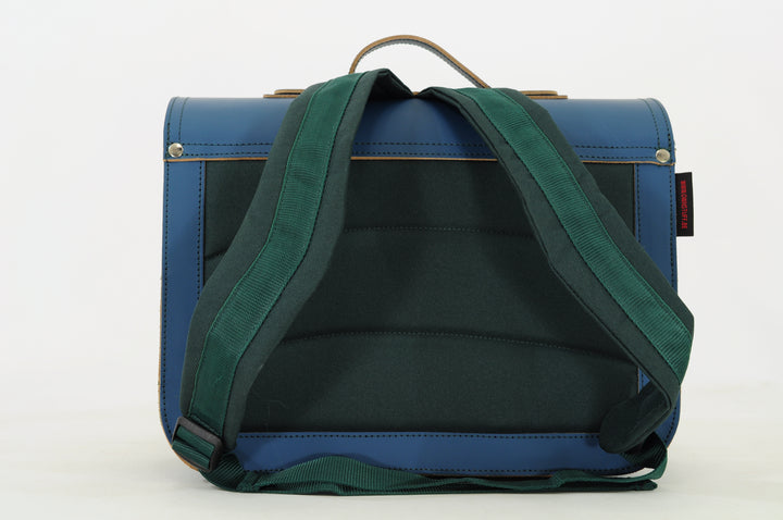 Lederen boekentas in petrol blauw met gespsluiting