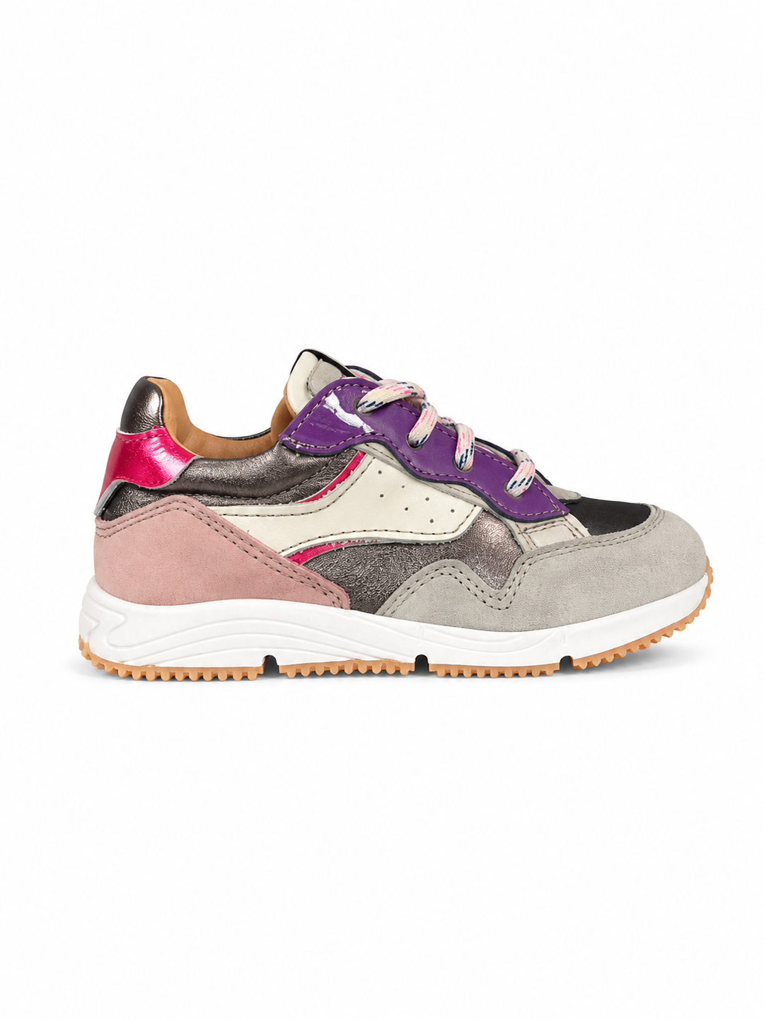 Ocra sneaker met roze en paars