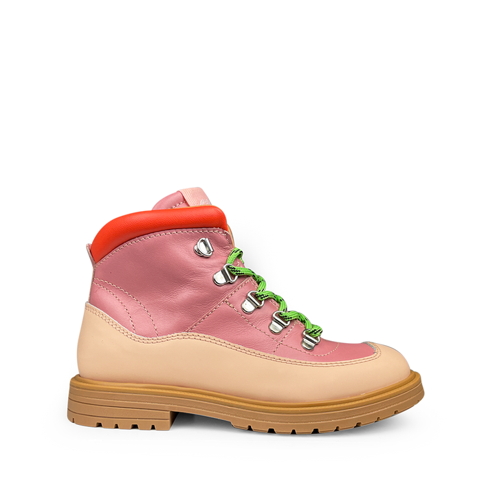 Rondinella bergboot roze met oranje details en groene veters voor kinderen