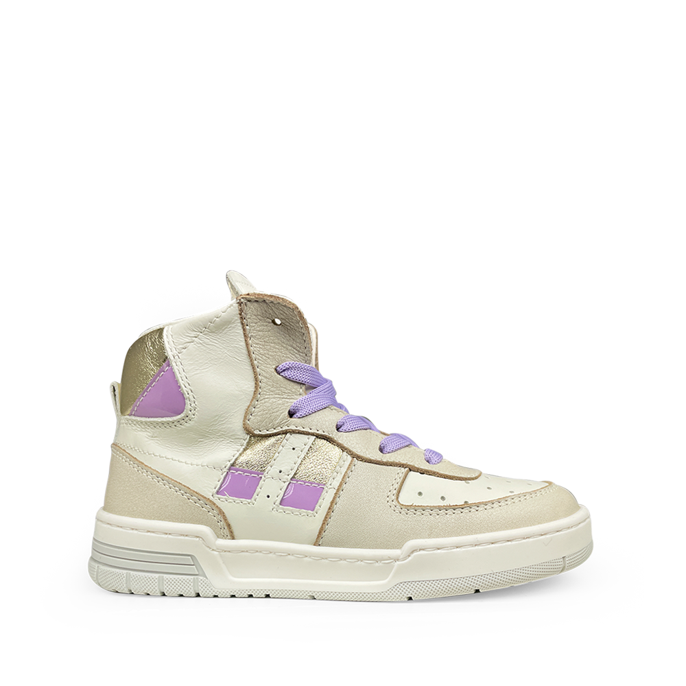 Rondinella high-top sneaker wit goud lila voor kinderen, leder met rits