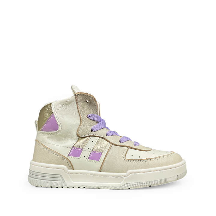 Rondinella high-top sneaker wit goud lila voor kinderen, leder met rits