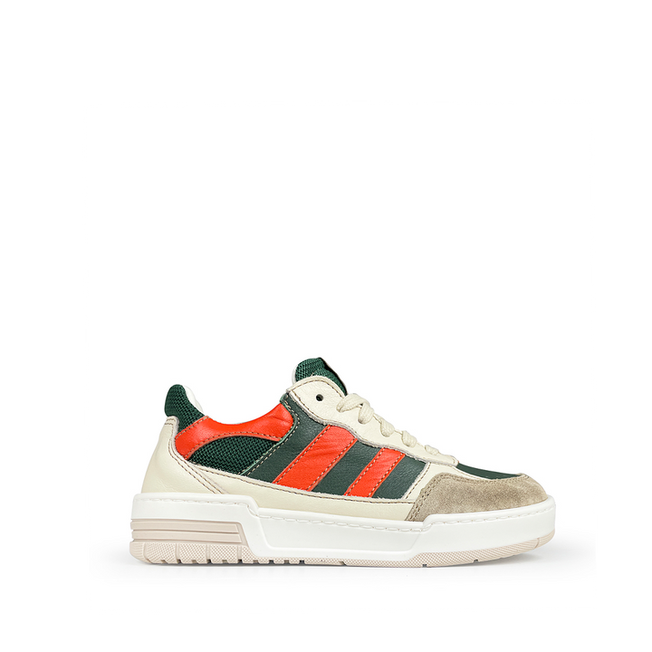 Ocra sneaker wit met oranje en groen 