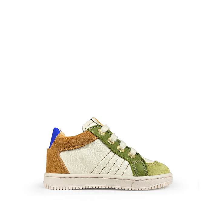 Kindersneaker Ocra wit met bruine en groene accenten