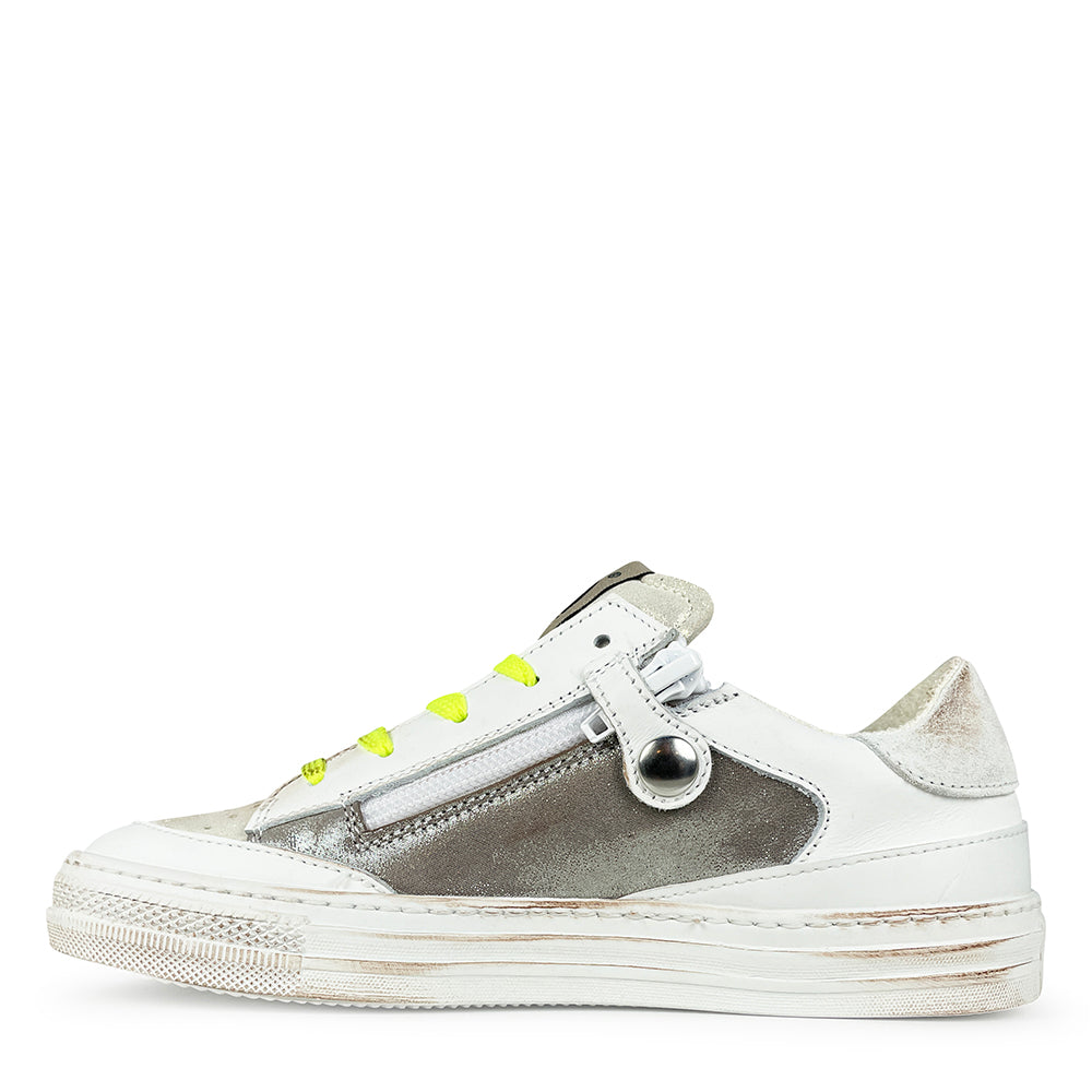 White sneaker with silver