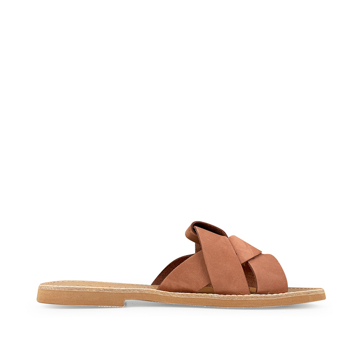 Stylish terracotta leather slippers