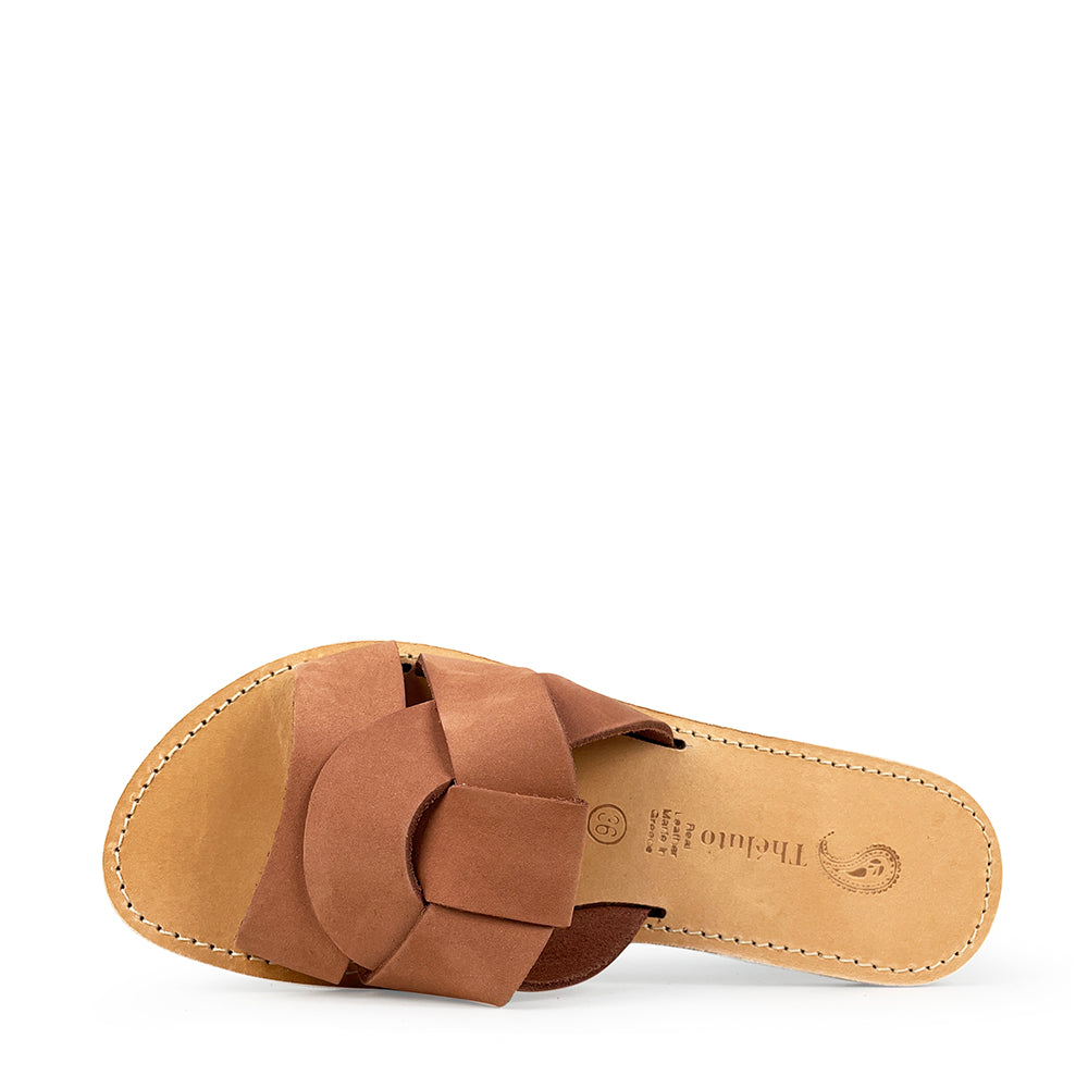 Stijlvolle terracotta lederen slippers