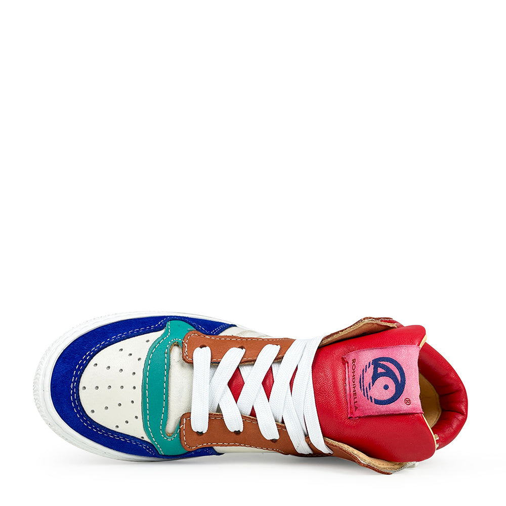 Witte sneaker met rood en blauw