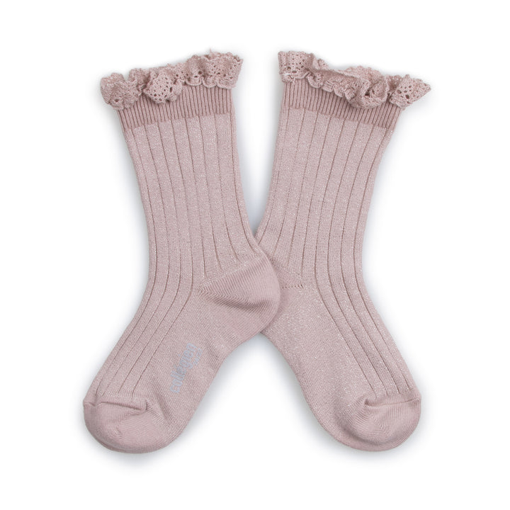 Glitter ribbed pink socks - vieux rose