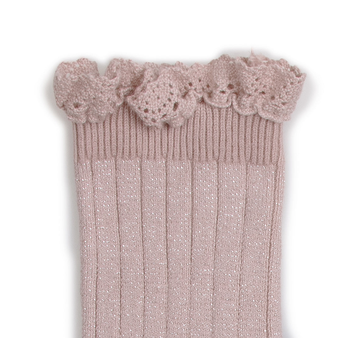 Glitter ribbed pink socks - vieux rose