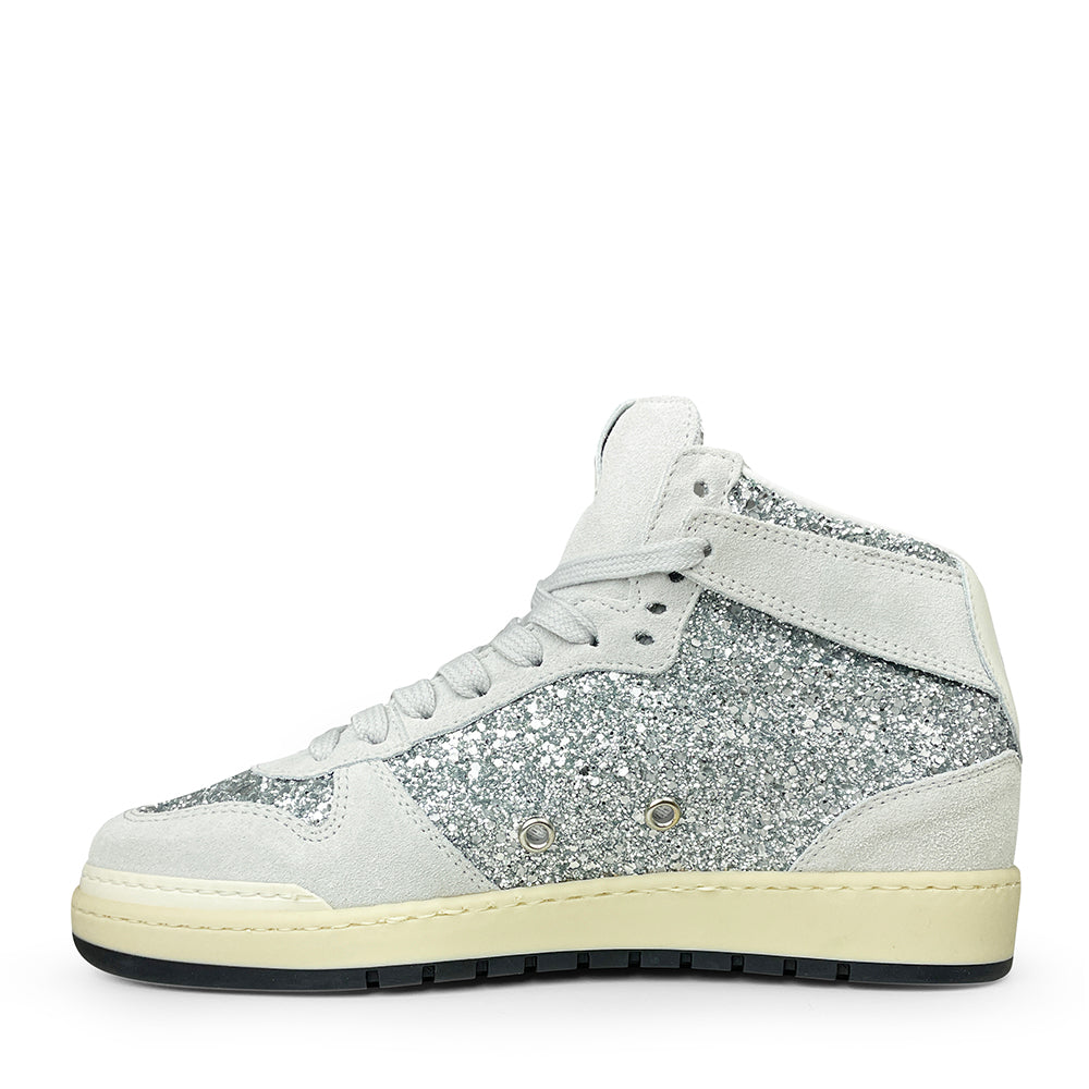 Mid-high sneaker in white and glitter