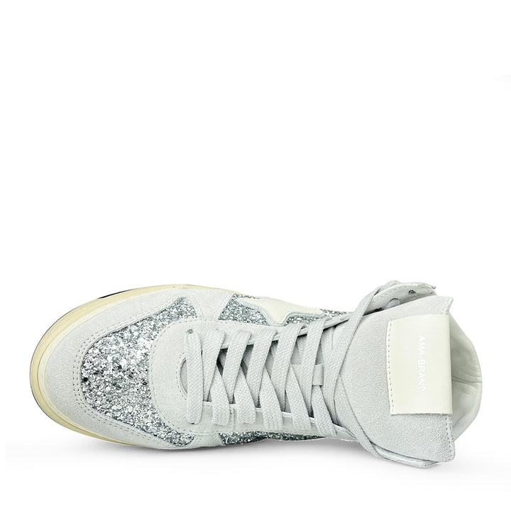 Halfhoge sneaker in wit en glitter