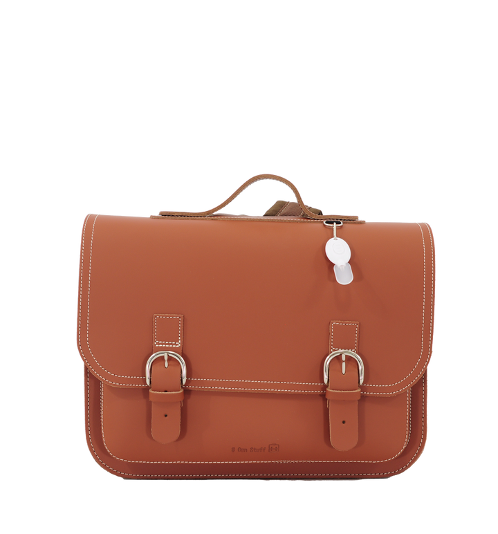 Leather school bag in cognac/brown with buckle closure