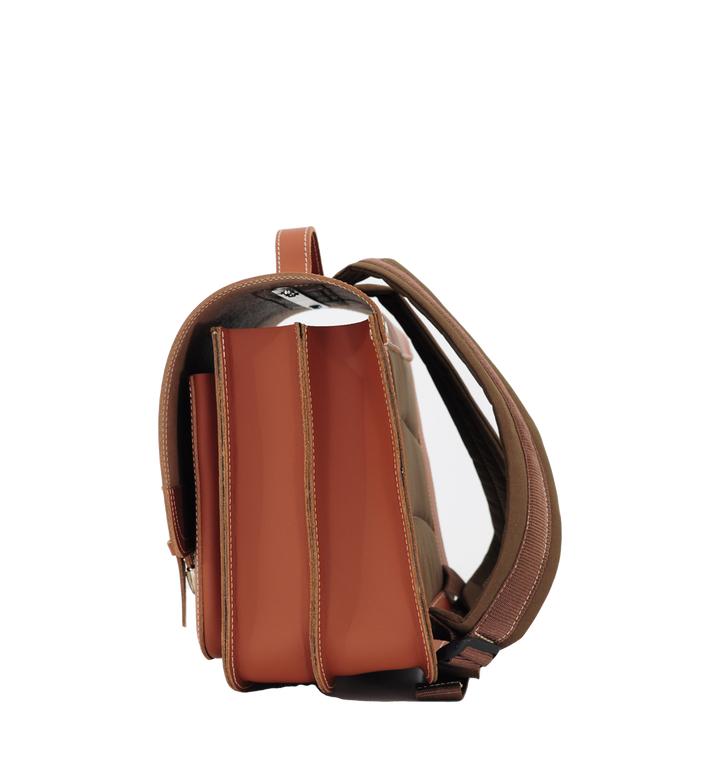 Leather school bag in cognac/brown with buckle closure