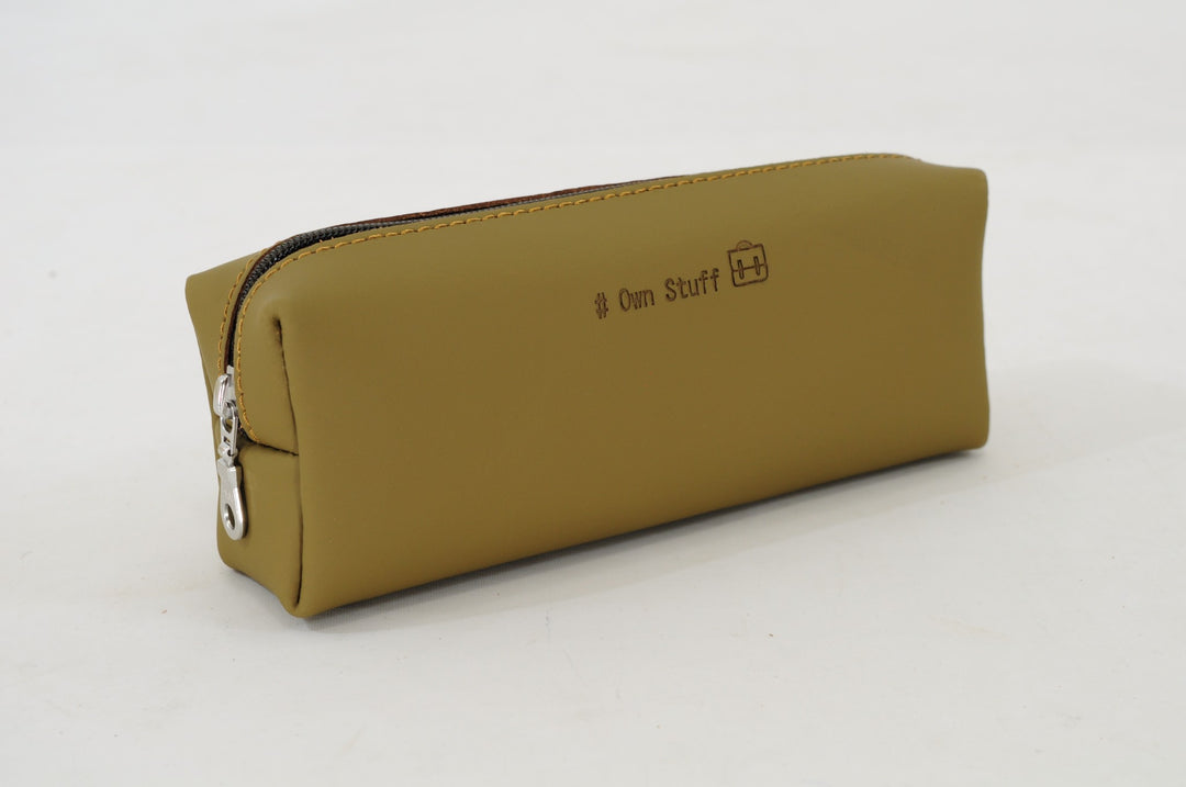 Khaki/green leather pencil case