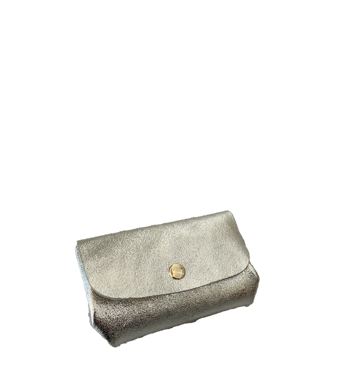 Metallic gold wallet with snap button