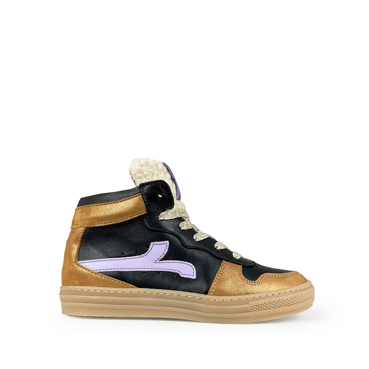 Zwarte sneaker met brons-metallic