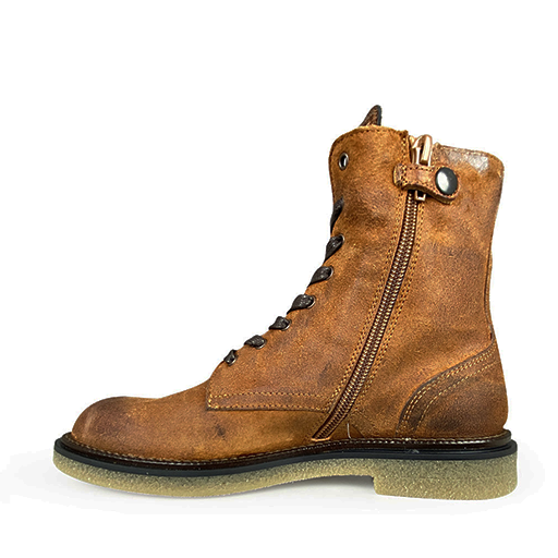 Brown lace-up boot with zipper