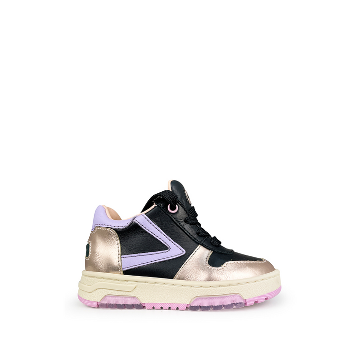 Black sneaker with pink metallic details