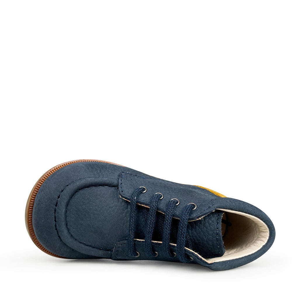 Lace-up shoe blue/ochre